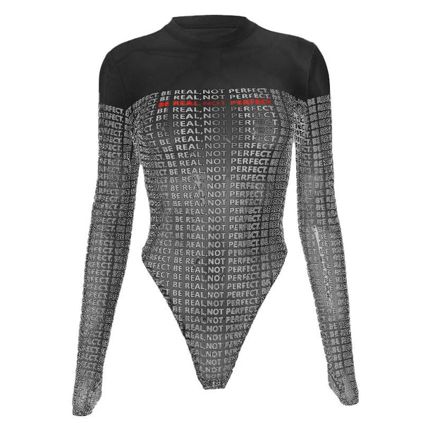 Gloves long sleeve crewneck letter print button bodysuit