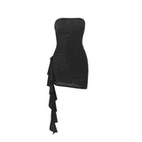 Mini-robe tube dos nu irrégulière à volants et froncés 