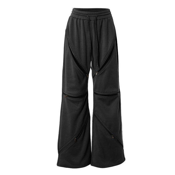 Pantalon de sport taille moyenne ajouré avec cordon de serrage et fermeture éclair 