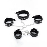 Porte-jarretelles en cuir PU noir avec anneau en O et chaîne en métal