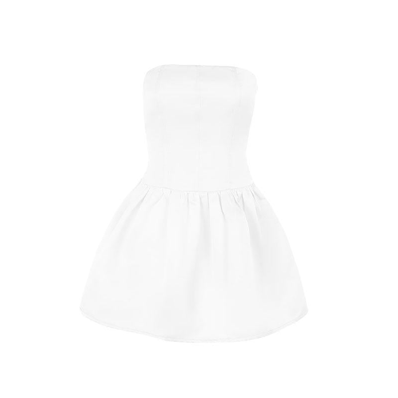 Mini-robe tube unie en satin froncé à smocks 
