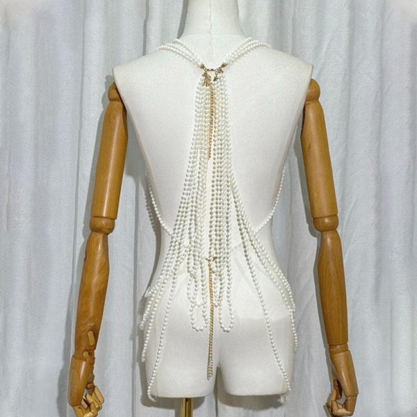 Beaded hollow out metal chain v neck top