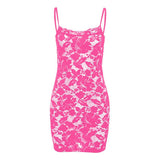 Lace hollow out see through u neck cami mini dress