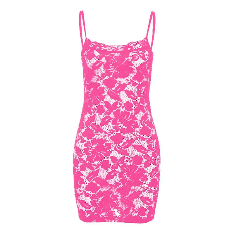 Lace hollow out see through u neck cami mini dress