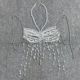 Top de tirantes con borlas y cuentas de cadena metálica estilo halter 