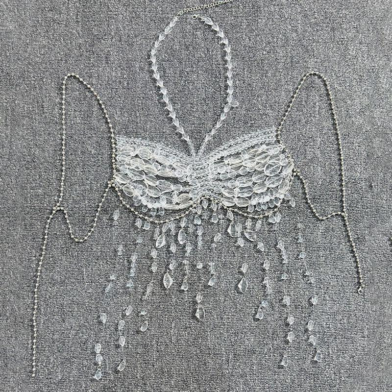 Top de tirantes con borlas y cuentas de cadena metálica estilo halter 