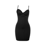 Mini-robe camisole dos nu froncée à col en V ajouré 