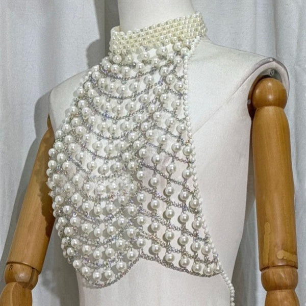 Halter beaded metal chain hollow out top