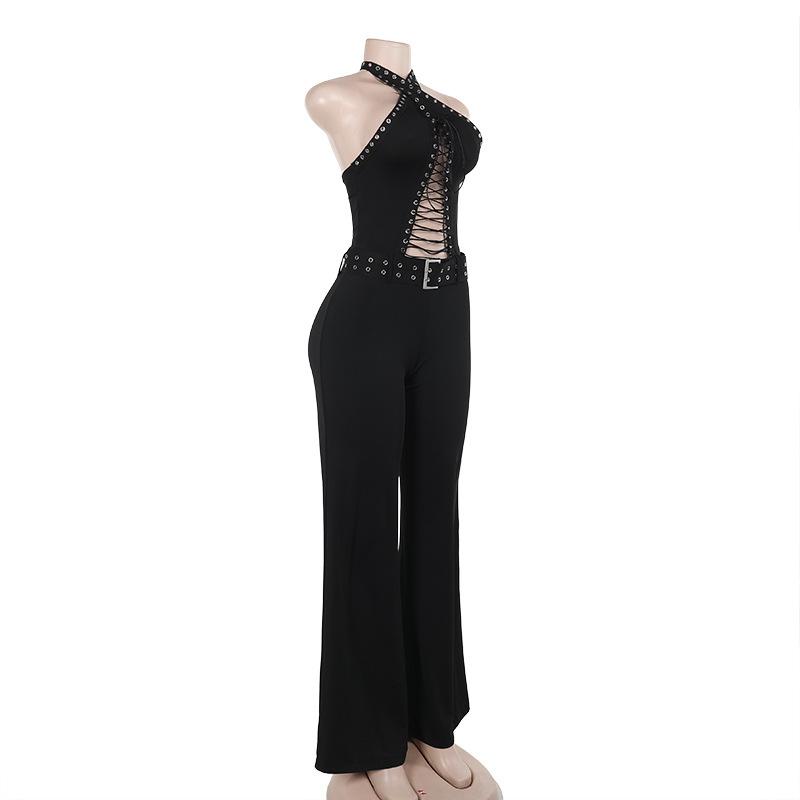 Mono con cuello halter, encaje, hueco, lazo en la espalda, sin espalda 