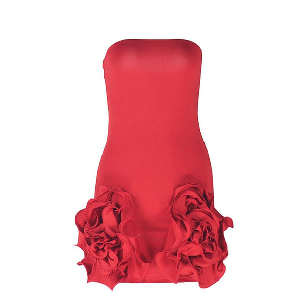 Mini-robe tube unie à dos nu avec appliques florales 