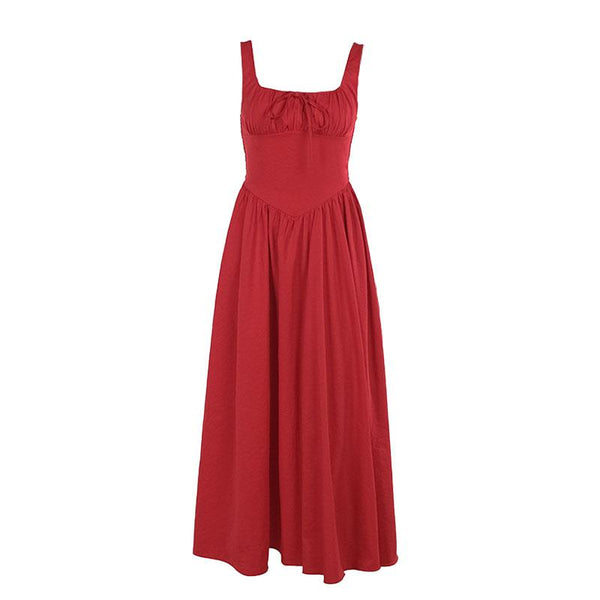 Robe longue froncée à col carré et smocks 