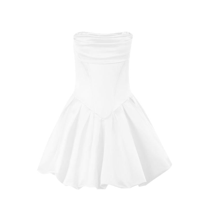 Mini-robe tube unie à dos nu et froncée avec fermeture éclair 