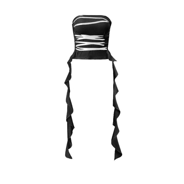 Ribbon lace up corset backless tube top