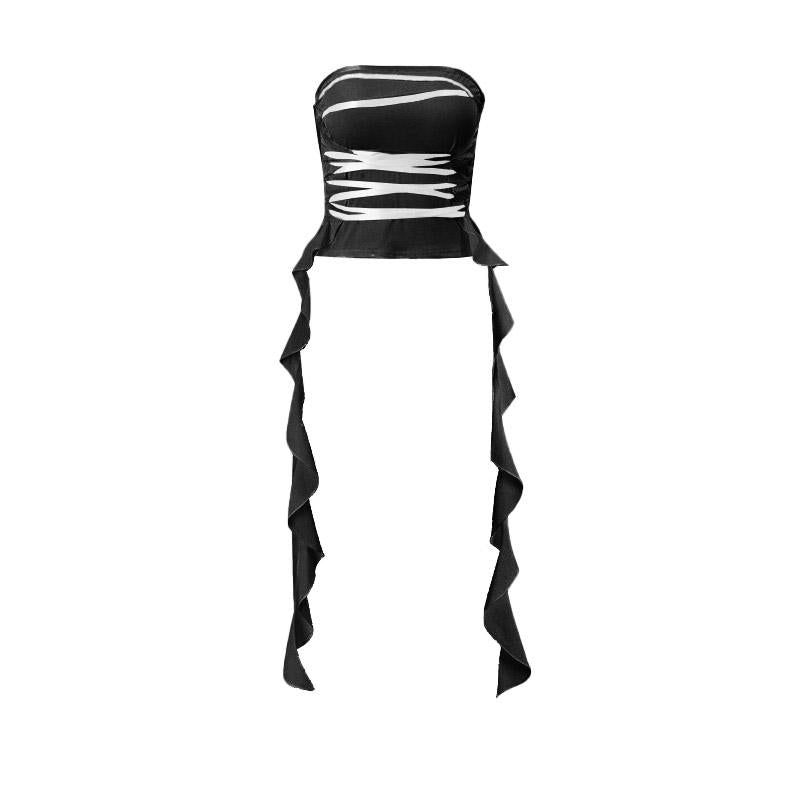 Ribbon lace up corset backless tube top
