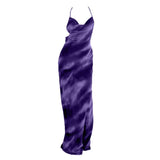 Cowl neck sheer mesh print spaghetti strap maxi dress