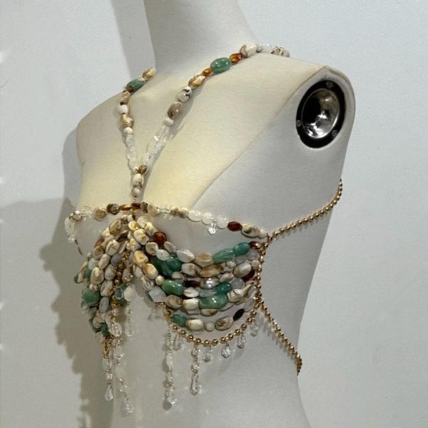 Beaded hollow out metal chain cami top