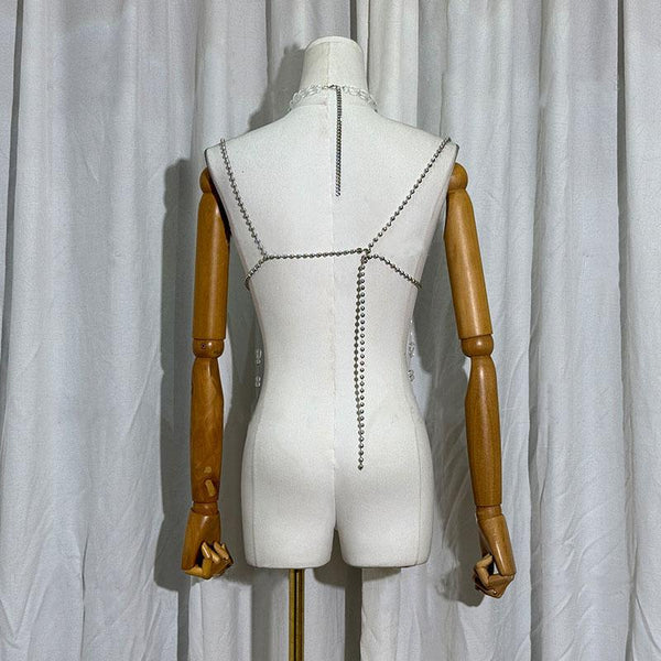 Top de tirantes con borlas y cuentas de cadena metálica estilo halter 