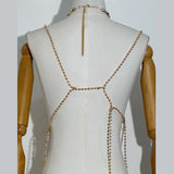 Beaded halter metal chain hollow out cami top