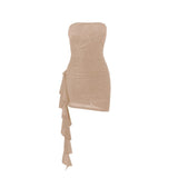 Mini-robe tube dos nu irrégulière à volants et froncés 