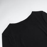 Long sleeve hollow out buckle crewneck maxi dress