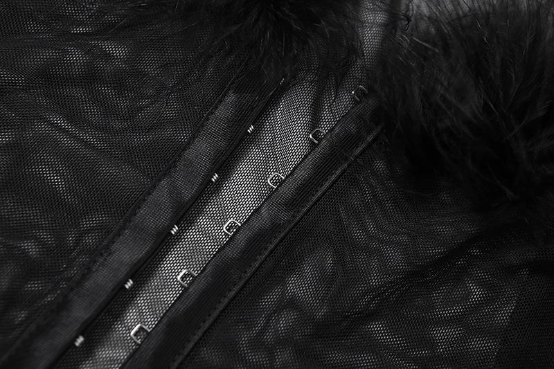 Mini-robe boutonnée à manches longues et col en V en maille avec plumes 