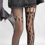 Collants résille ajourés à motif cœur 