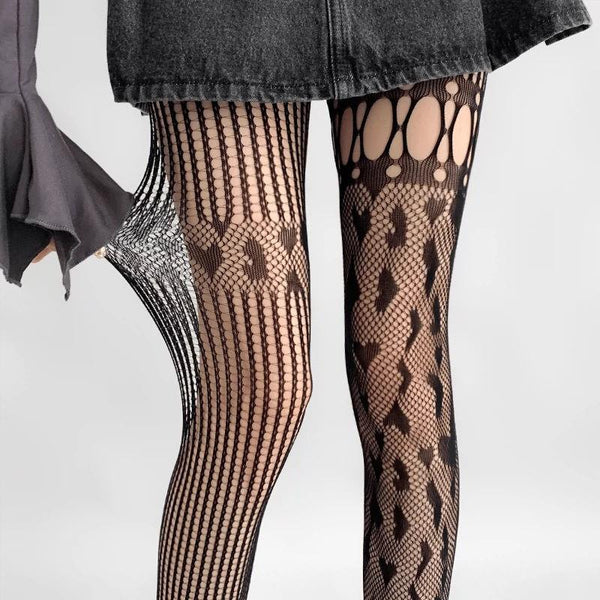 Heart pattern hollow out fishnet tights