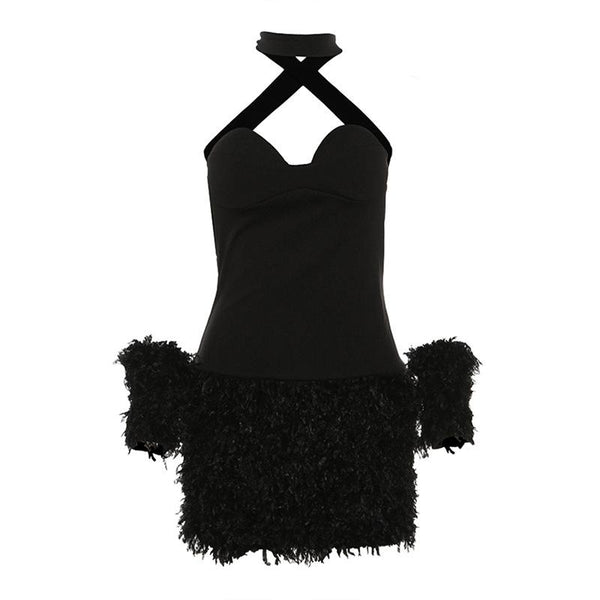 Mini-robe tube unie à dos croisé et duveteux 
