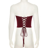 Corset à lacets en cuir PU avec boutons et haut tube solide 