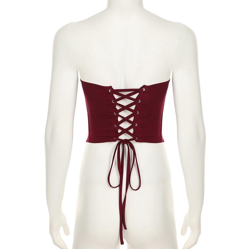 Corset à lacets en cuir PU avec boutons et haut tube solide 