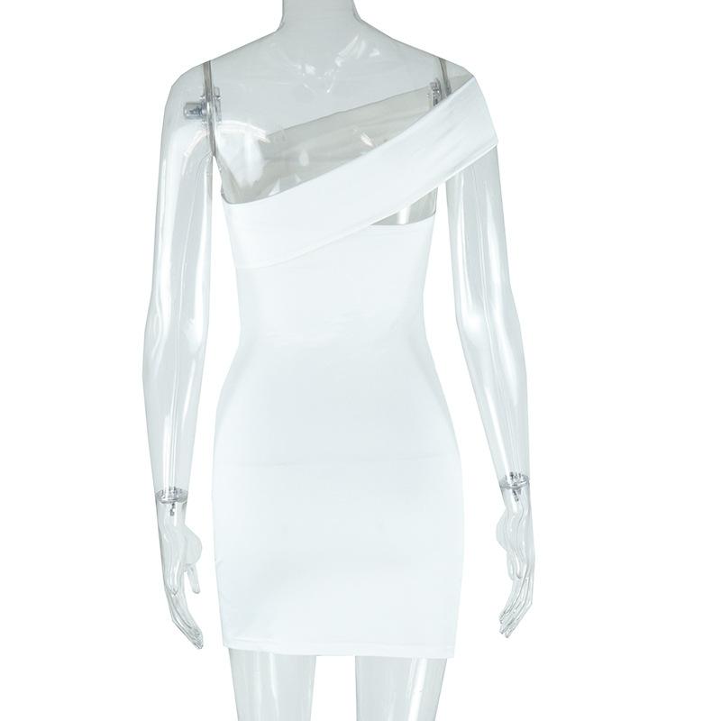 Hollow out irregular one shoulder solid mini dress