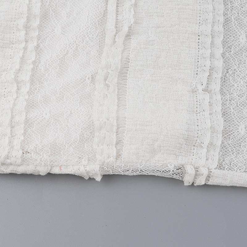 Jupe longue unie en patchwork de dentelle à volants froncés 