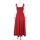 Vestido largo de tirantes fruncido con escote cuadrado 