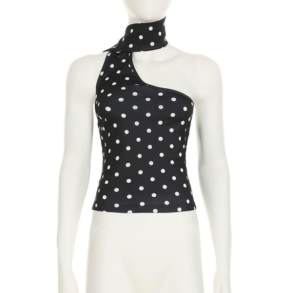 Haut asymétrique dos nu à pois irréguliers 