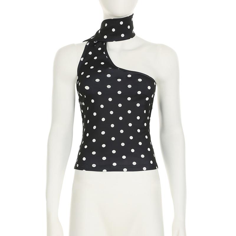 Haut asymétrique dos nu à pois irréguliers 