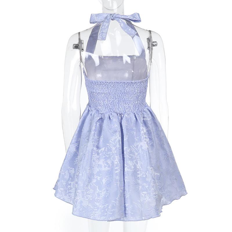 Vestido mini con cuello cuadrado fruncido y estampado halter 