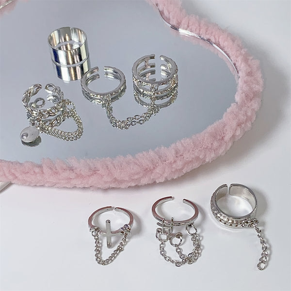 Bague en argent avec chaîne en métal croisé, 7 pièces