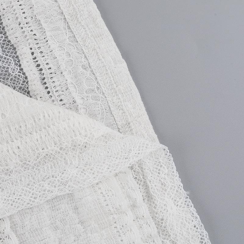 Jupe longue unie en patchwork de dentelle à volants froncés 