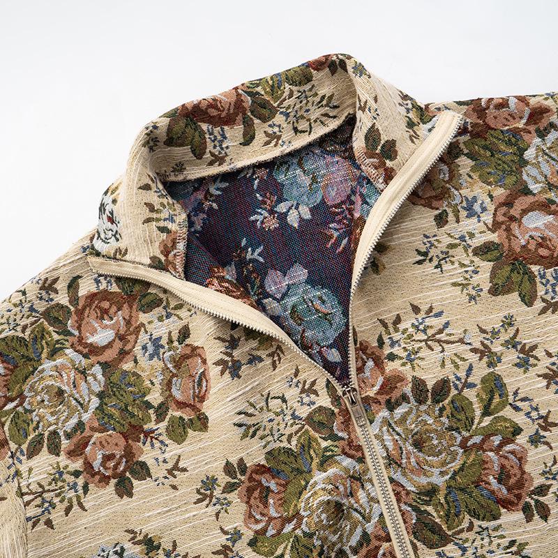 Top con estampado de flores, manga larga, cierre de cremallera y cordón ajustable 