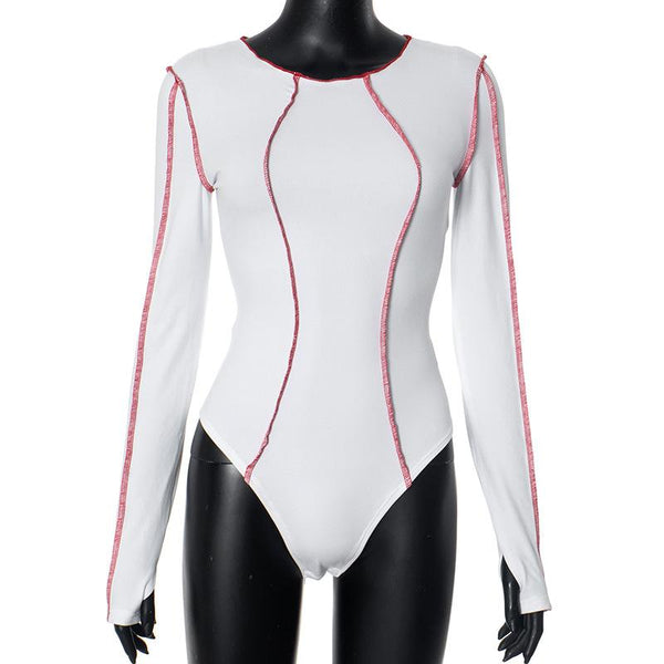 Gloves long sleeve stitch button crewneck bodysuit