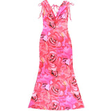 Robe longue dos nu à imprimé fleuri et col bénitier 