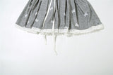 Drawstring lace hem bowknot print A line mini skirt