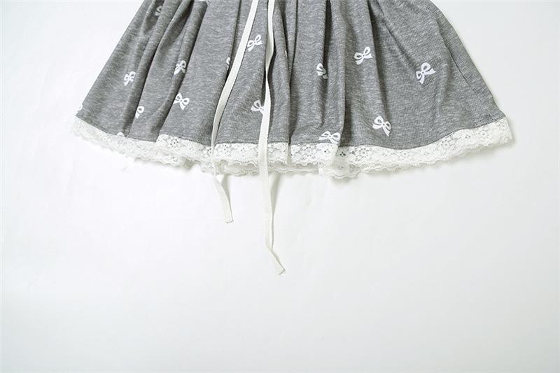 Drawstring lace hem bowknot print A line mini skirt