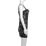 Lace hollow out see through u neck cami mini dress