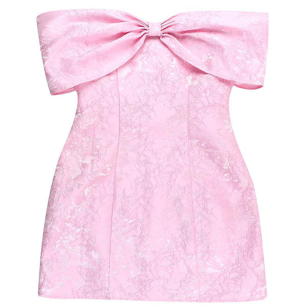 Mini-robe zippée en dentelle avec nœud papillon et épaules dénudées 