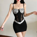 Glitter v neck mesh backless cami top