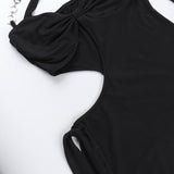 Irregular long sleeve hollow out o ring mini dress