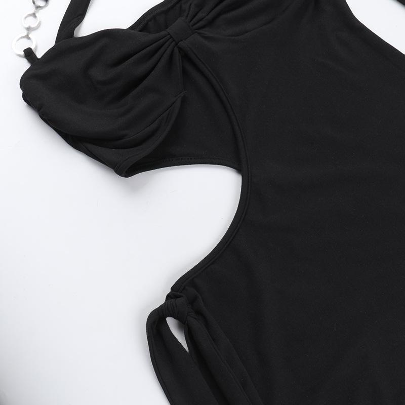 Irregular long sleeve hollow out o ring mini dress