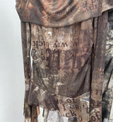 Long sleeve mesh print off shoulder ruched top