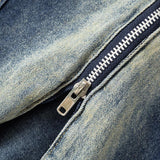 Halter zip-up slit denim buckle raw hem top